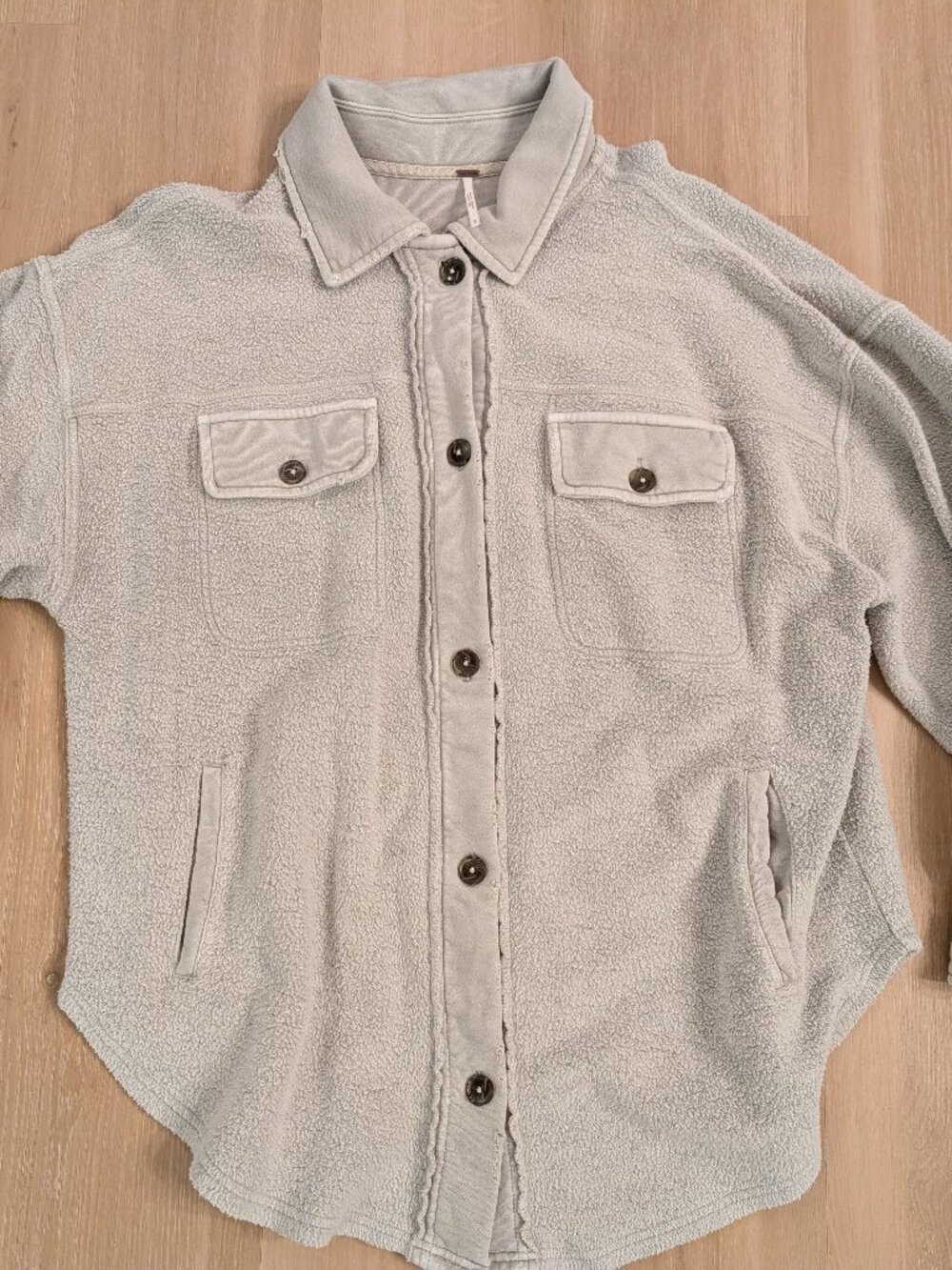 Free People Ruby Fleece Jacket Shacket Oversized Stone Gray Sz S
